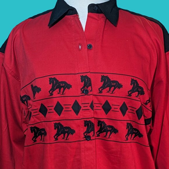 Gordon & James Vintage Women's Red Black Mustang Western Shirt Size L NWT - Picture 6 of 8